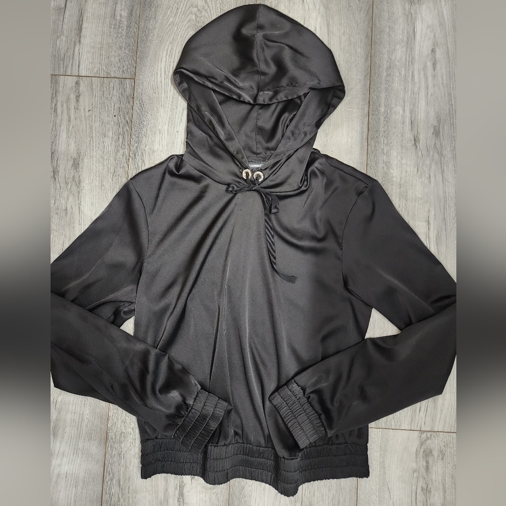 Express Black Satin Hoodie View 2